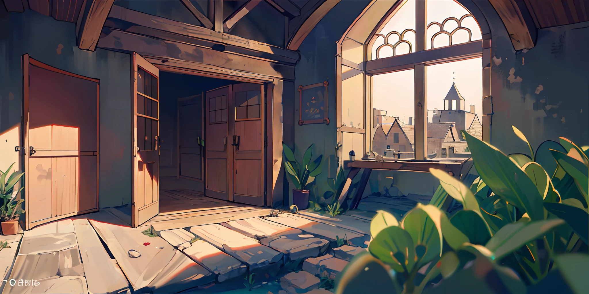 A Very Poor Past in a Medieval Village, super detaill, soft tones, NOhumans, Dark tones