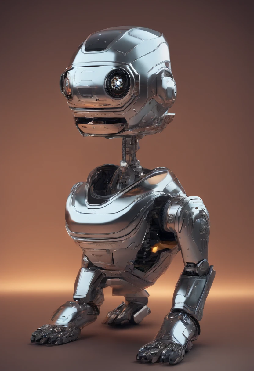Um filhote de cachorro bonito feito de metal, Robot, estilo cyberpunk, ((detalhes intrincados)), HDR, ((detalhes intrincados, super detalhado)), cinematic shots, Vinhetas