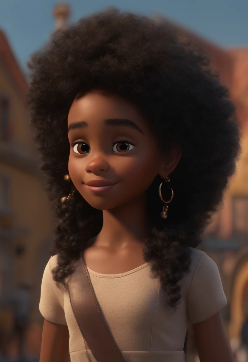 (best quality,4k,8k,highres,masterpiece:1.2),ultra-detailed,(realistic,photorealistic,photo-realistic:1.37),a black young girl with long curly black hair, Pixar-inspired film, in a cool and stylish art style, distinctive from the Pixar's usual style.