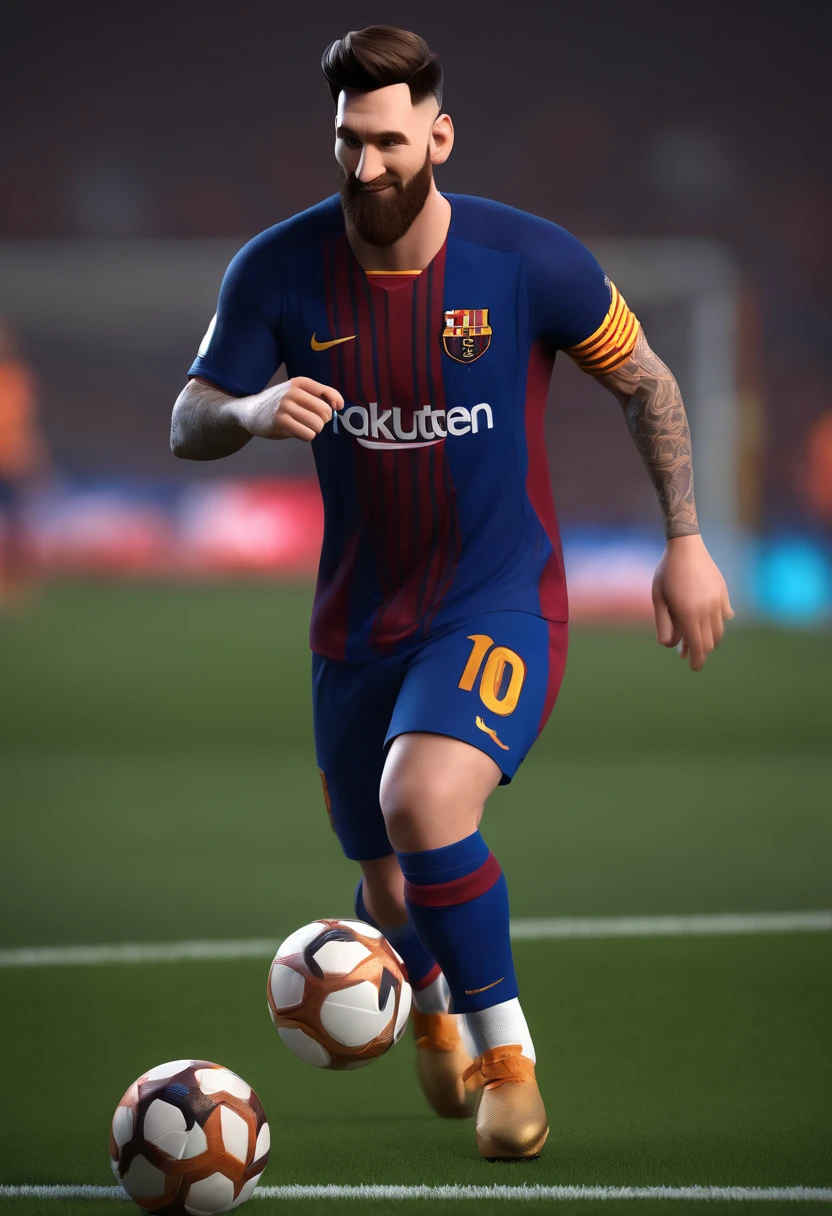 personagem dos desenhos animados de um Jogador de futebol Lionel Messi, cabelo curto, barba rala e nariz afinado, animation character, Caractere estilizado, animation style rendering, 3D estilizado, Arnold Maya render, 3 d render stylized, toon render keyshot, Personagem 3D, Personagem 3D, 3d rendering stylized, 3 d character render, personagem de desenho animado, (Estilo Pixar) (master part:1.2) (Bokeh) (best quality) (pele detalhada) (textura detalhada) (8k) (argila) (Cinematic lighting) (foco nítido
