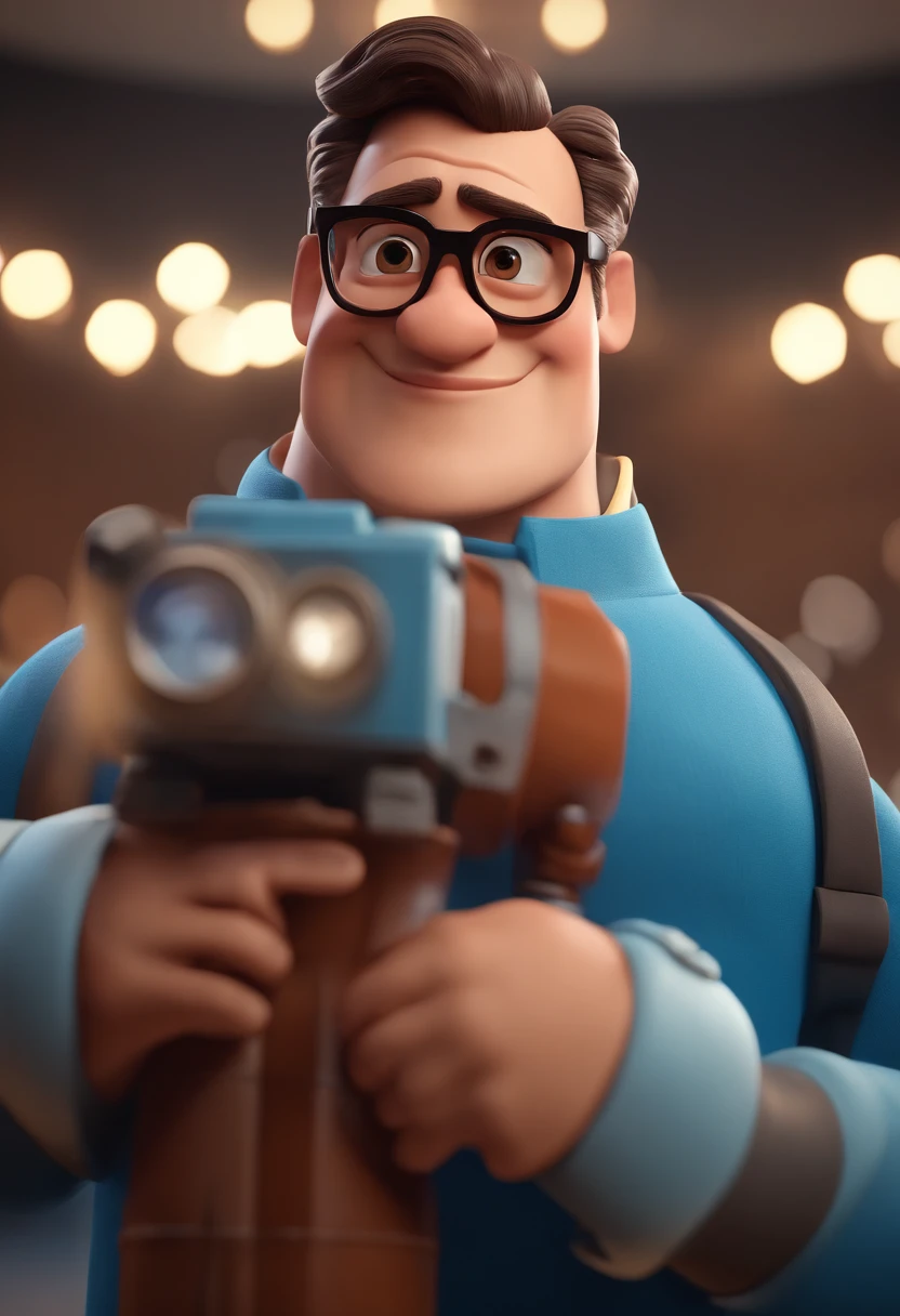 Cartoon character of a man with black glasses and a blue shirt, animation character, Caractere estilizado, animation style rendering, 3D estilizado, Arnold Maya render, 3 d render stylized, toon render keyshot, Personagem 3D, Personagem 3D, 3d rendering stylized, 3 d character render, personagem de desenho animado, Personagem de close up, Pose de personagem,  (Estilo Pixar) (master part:1.2) (Bokeh) (best quality) (pele detalhada) (textura detalhada) (8k) (argila) (Cinematic lighting) (foco nítido