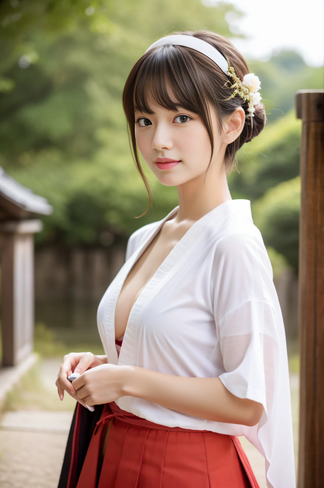 (RAW photo:1.2), (realistic), beautiful detailed girl, highly detailed eyes and face, thin and beautiful eyes, huge file size, High resolution, very detailed, highest quality, [table top:1.6], shape, very detailed, small details, highest quality, 8k wallpaper, movie lighting,  Japanese singer, The front of the kimono is open., sing on the bridge, The front of the kimono is open to reveal the underwear.,white bra is visible,  Wearing white panties,  slim body, young face, small breasts, exposed underwear, ponytail, spring scenery, sakura season, Terrible cherry blossom blizzard, Open spring kimono