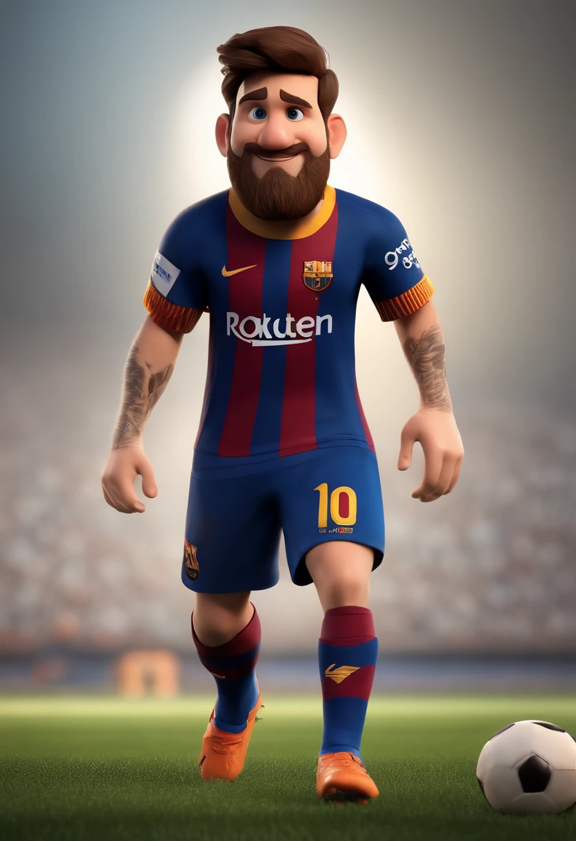 personagem dos desenhos animados de um Jogador de futebol Lionel Messi, cabelo curto, barba rala e nariz afinado, animation character, Caractere estilizado, animation style rendering, 3D estilizado, Arnold Maya render, 3 d render stylized, toon render keyshot, Personagem 3D, Personagem 3D, 3d rendering stylized, 3 d character render, personagem de desenho animado, (Estilo Pixar) (master part:1.2) (Bokeh) (best quality) (pele detalhada) (textura detalhada) (8k) (argila) (Cinematic lighting) (foco nítido