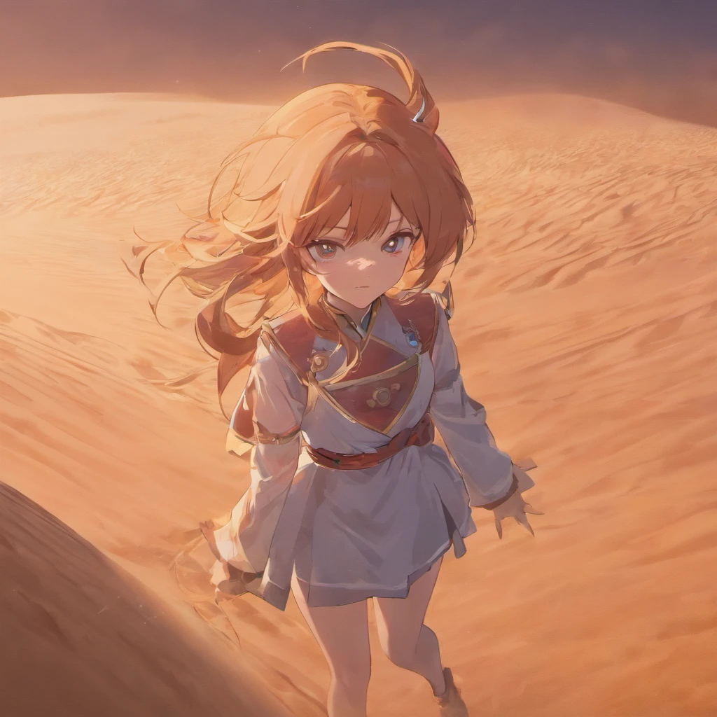 Aerial view of the vast desert sandtops，There is no end in sight、Look down from above、highly detailed back ground，Realistic，ultra - detailed，Super detailed skin，light glow，filmgrain，Expro II，Lens flare，Sharpen，cinematic shadow