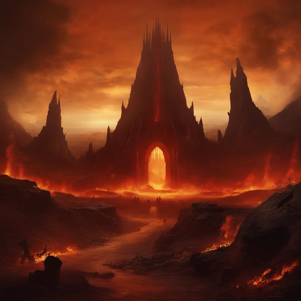 , Hellscape, The bottom of hell, the final battle in hell, apocalyptic landscape!!!!!, mustafar, Hellish ruins, ! apocalyptic landscape!!, Awesome D & D The Art of the Dark Sun, portal to hell, portal to hell, World of Warcraft art, rescue from the underworld!!!!!!