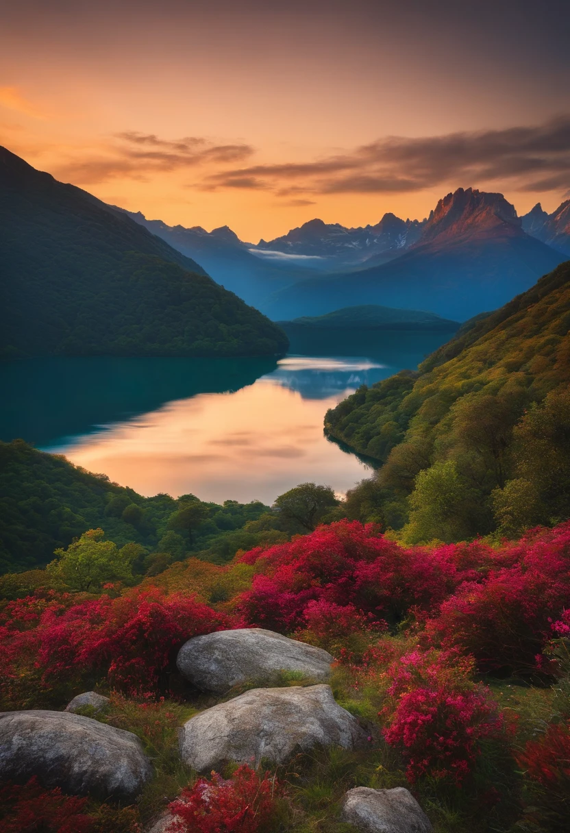 linha paisagem de montanhas com um casal fazendo self