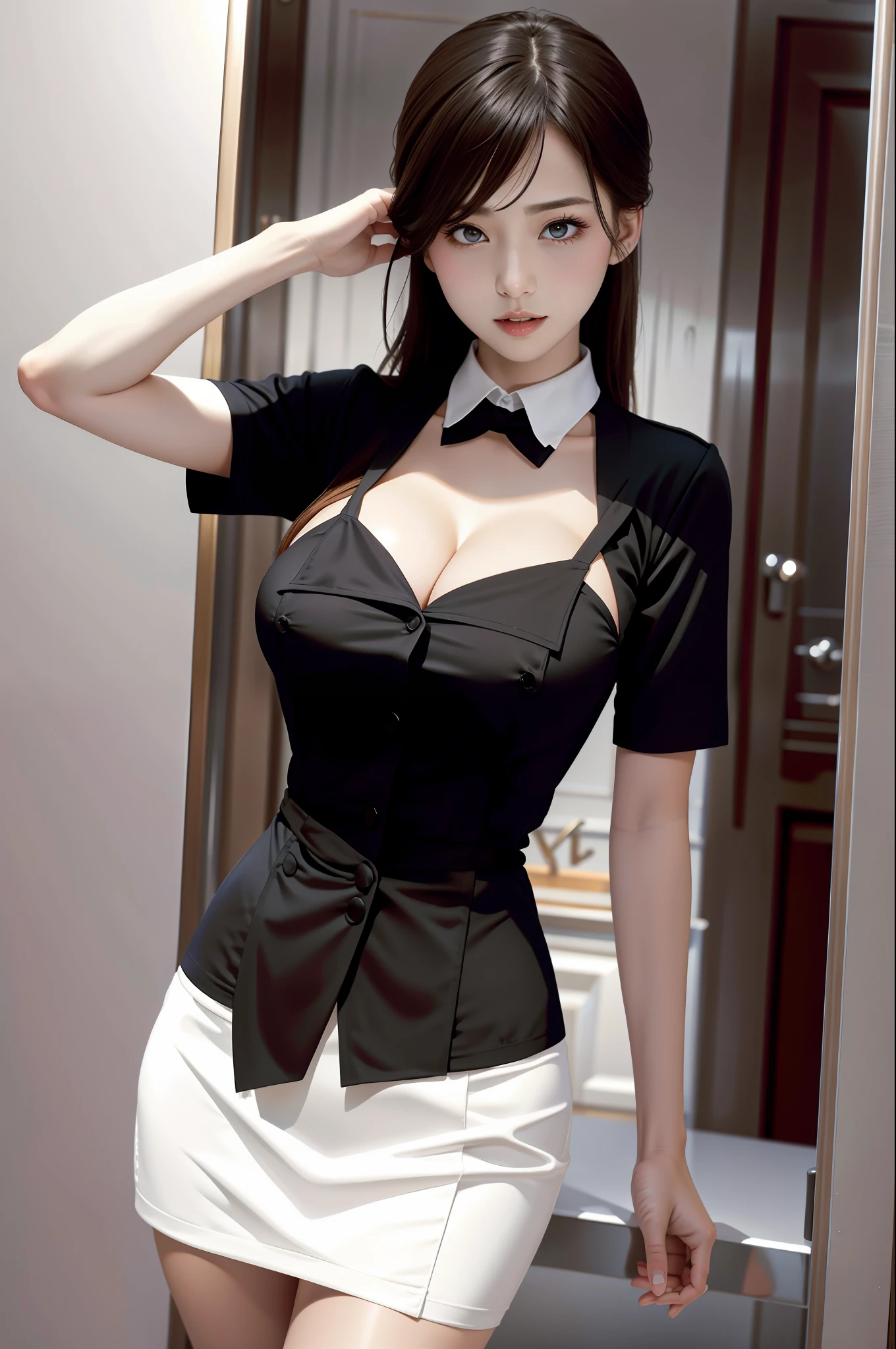 Beauty Waiter、Racy uniform、realisticlying、Cute、Colossal tits、1 persons