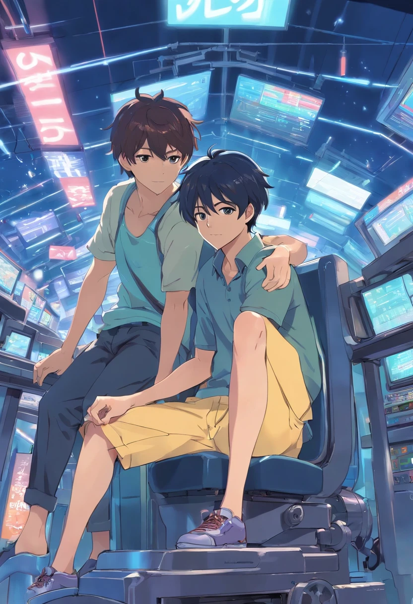 ((((Yuijiro Hanma))), Masculino, Sitting on the shoulder machine
