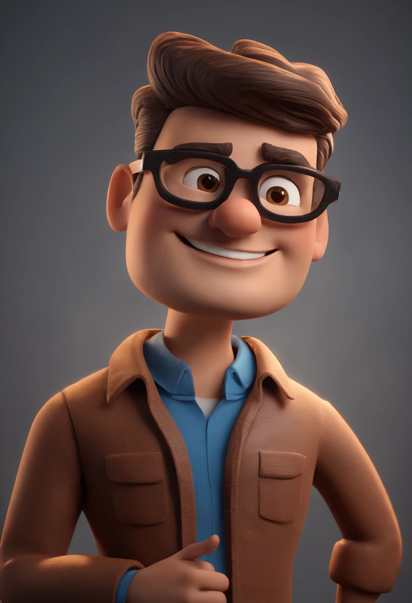 Cartoon character of a man with black glasses and a blue shirt, animation character, Caractere estilizado, animation style rendering, 3D estilizado, Arnold Maya render, 3 d render stylized, toon render keyshot, Personagem 3D, Personagem 3D, 3d rendering stylized, 3 d character render, personagem de desenho animado, Personagem de close up, Pose de personagem, (Estilo Pixar) (master part:1.2) (Bokeh) (best quality) (pele detalhada) (textura detalhada) (8k) (argila) (Cinematic lighting) (foco nítido