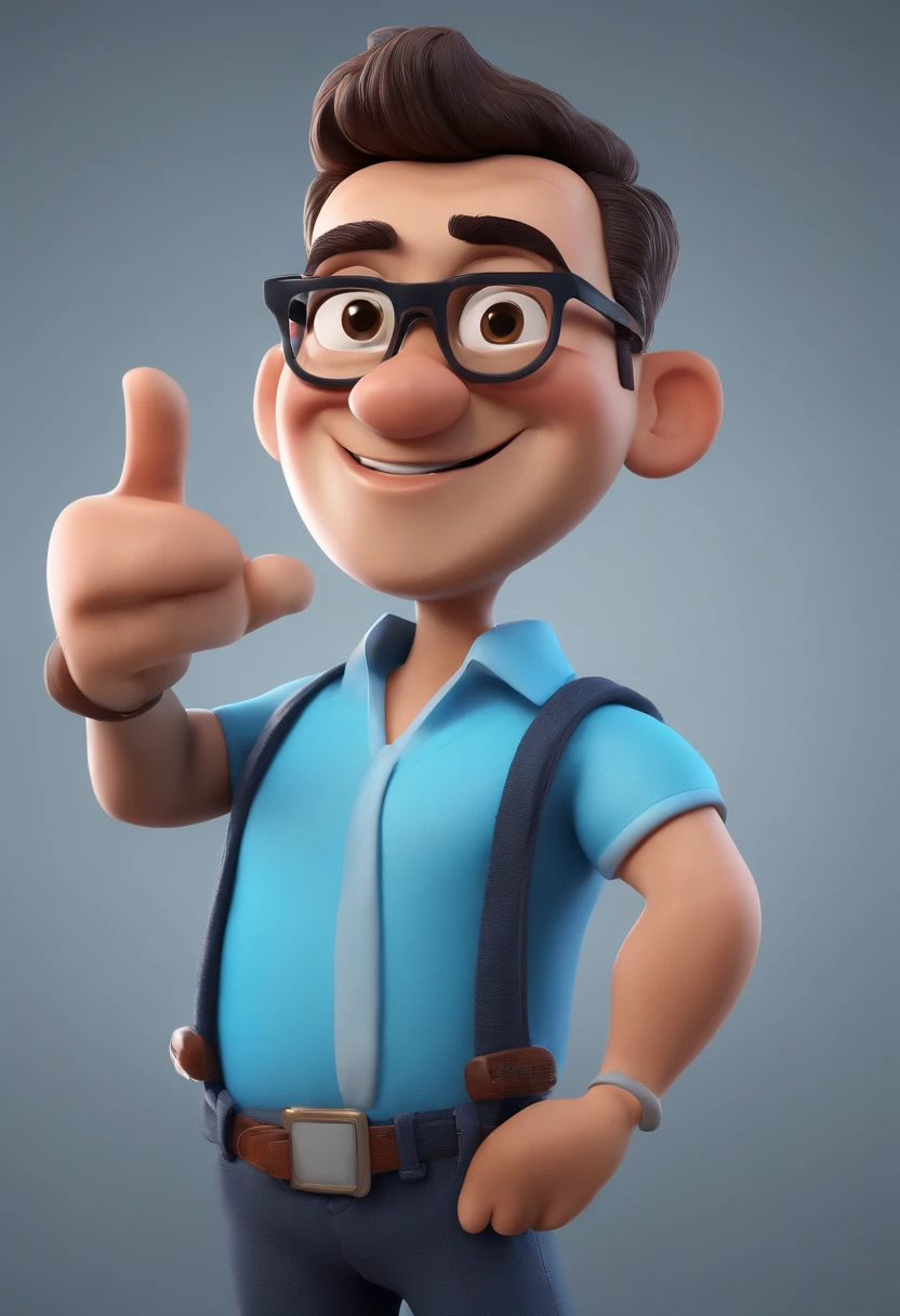 Cartoon character of a man with black glasses and a blue shirt, animation character, Caractere estilizado, animation style rendering, 3D estilizado, Arnold Maya render, 3 d render stylized, toon render keyshot, Personagem 3D, Personagem 3D, 3d rendering stylized, 3 d character render, personagem de desenho animado, Personagem de close up, Pose de personagem,  (Estilo Pixar) (master part:1.2) (Bokeh) (best quality) (pele detalhada) (textura detalhada) (8k) (argila) (Cinematic lighting) (foco nítido