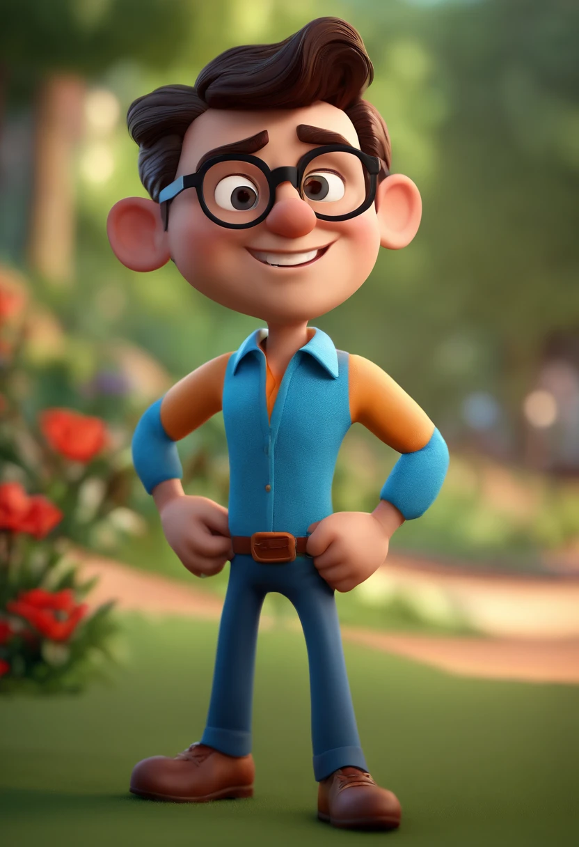 Cartoon character of a man with black glasses and a blue shirt, animation character, Caractere estilizado, animation style rendering, 3D estilizado, Arnold Maya render, 3 d render stylized, toon render keyshot, Personagem 3D, Personagem 3D, 3d rendering stylized, 3 d character render, personagem de desenho animado, Personagem de close up, Pose de personagem, (Estilo Pixar) (master part:1.2) (Bokeh) (best quality) (pele detalhada) (textura detalhada) (8k) (argila) (Cinematic lighting) (foco nítido