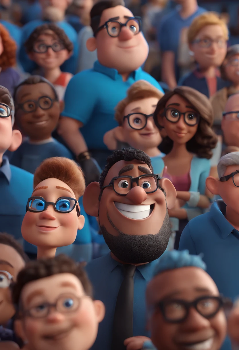 Cartoon character of a man with black glasses and a blue shirt, animation character, Caractere estilizado, animation style rendering, 3D estilizado, Arnold Maya render, 3 d render stylized, toon render keyshot, Personagem 3D, Personagem 3D, 3d rendering stylized, 3 d character render, personagem de desenho animado, Personagem de close up, Pose de personagem, (Estilo Pixar) (master part:1.2) (Bokeh) (best quality) (pele detalhada) (textura detalhada) (8k) (argila) (Cinematic lighting) (foco nítido