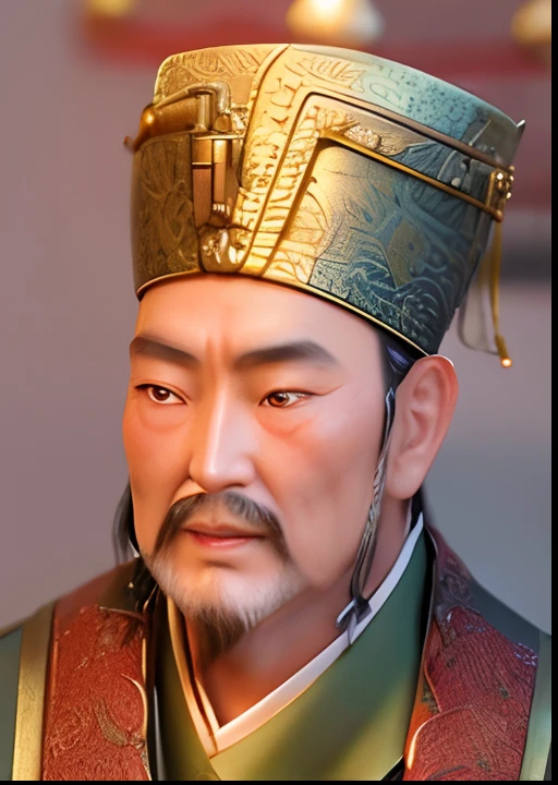 Close-up of man in hat, feng shu, by Xuande Emperor, hua cheng, confucius and jury trial, by Emperor Huizong of Song, zhang daqian, Xianxia, Ming dynasty, yuan - ti, Song Dynasty, Tang dynasty, guangjian huang, inspired by Xuande Emperor, Yang Qi，3 d model，UE4 engine，Realistic PBR material,Canon 85mm，