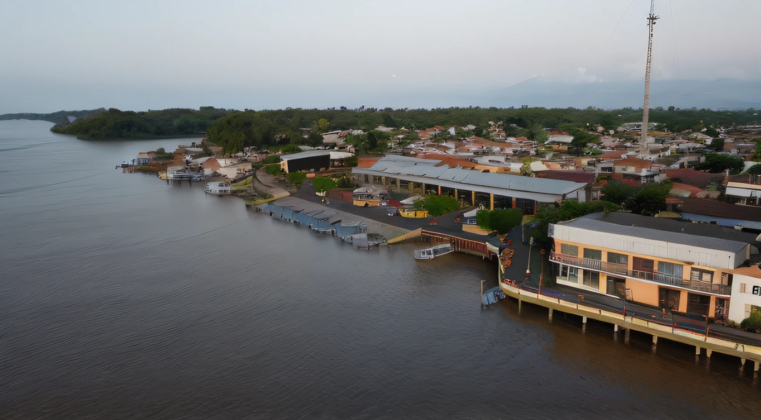 There is a large body of water with many houses on it, foto tirada de cima, viewed from bird's-eye, visto de cima, air shot, tiro de cima, Tiro de drone, taken in the early 2020s, tiro de arial, alta resolução, visto de cima, air shot, fotografia de cima, aerial view
