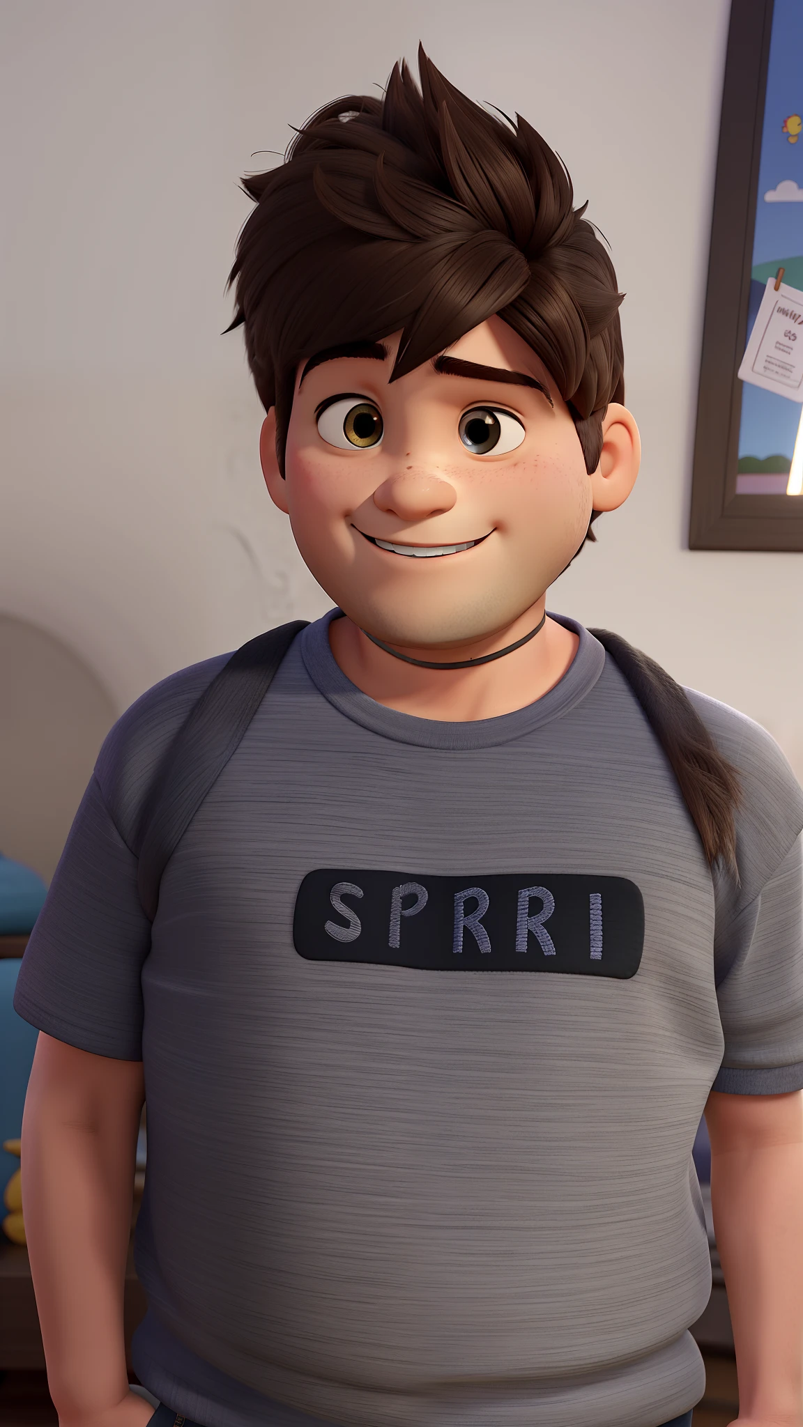 barnet, menino, gordinho, cabelo ondulado, nariz pequeno, ESTILO DINEY PIXAR. ALTA QUALIDADE MELHOR QUALIDADE