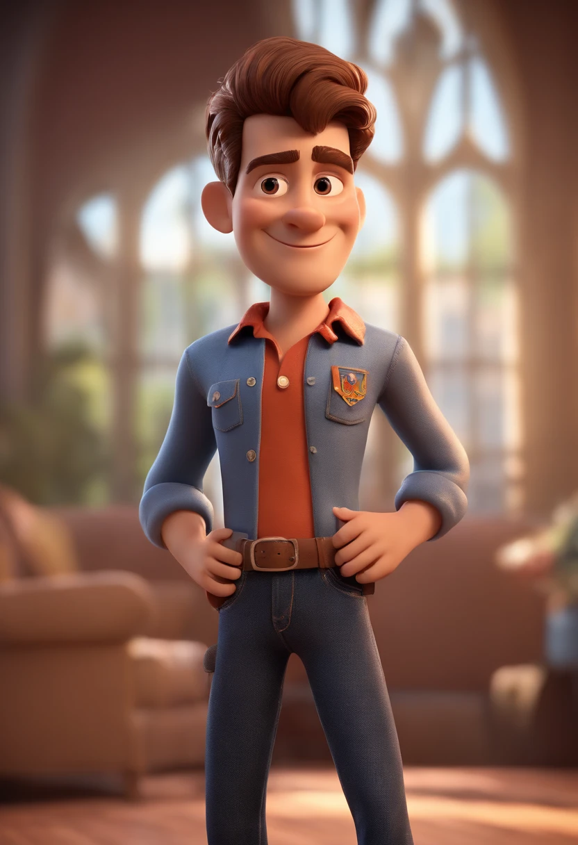 personagem dos desenhos animados de um homem e uma camisa polo, Jeans with 1,70m de altura , animation character, Caractere estilizado, animation style rendering, 3D estilizado, Arnold Maya render, 3 d render stylized, toon render keyshot, Personagem 3D, Personagem 3D, 3d rendering stylized, 3 d character render, personagem de desenho animado, Personagem de close up, Pose de personagem, (Estilo Pixar) (master part:1.2) (Bokeh) (melhor qualidade) (pele detalhada) (textura detalhada) (8k) (argila) (Cinematic lighting) (foco nítido
