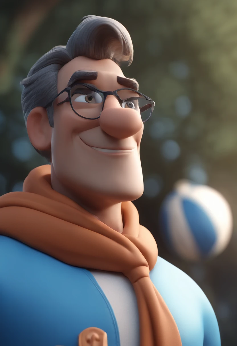 Cartoon character of a man wearing black glasses and a blue shirt, um personagem animado, Caractere estilizado, animation style rendering, 3D estilizado, Arnold Maya render, 3 d render stylized, toon render keyshot, Personagem 3D, Personagem 3D, 3d rendering stylized, 3 d character render, personagem de desenho animado, Personagem de close up, Pose de personagem, (Estilo Pixar) (master part:1.2) (Bokeh) (best quality) (pele detalhada) (textura detalhada) (8k) (argila) (Cinematic lighting) (foco nítido，Senta e vaza a parte superior do corpo
