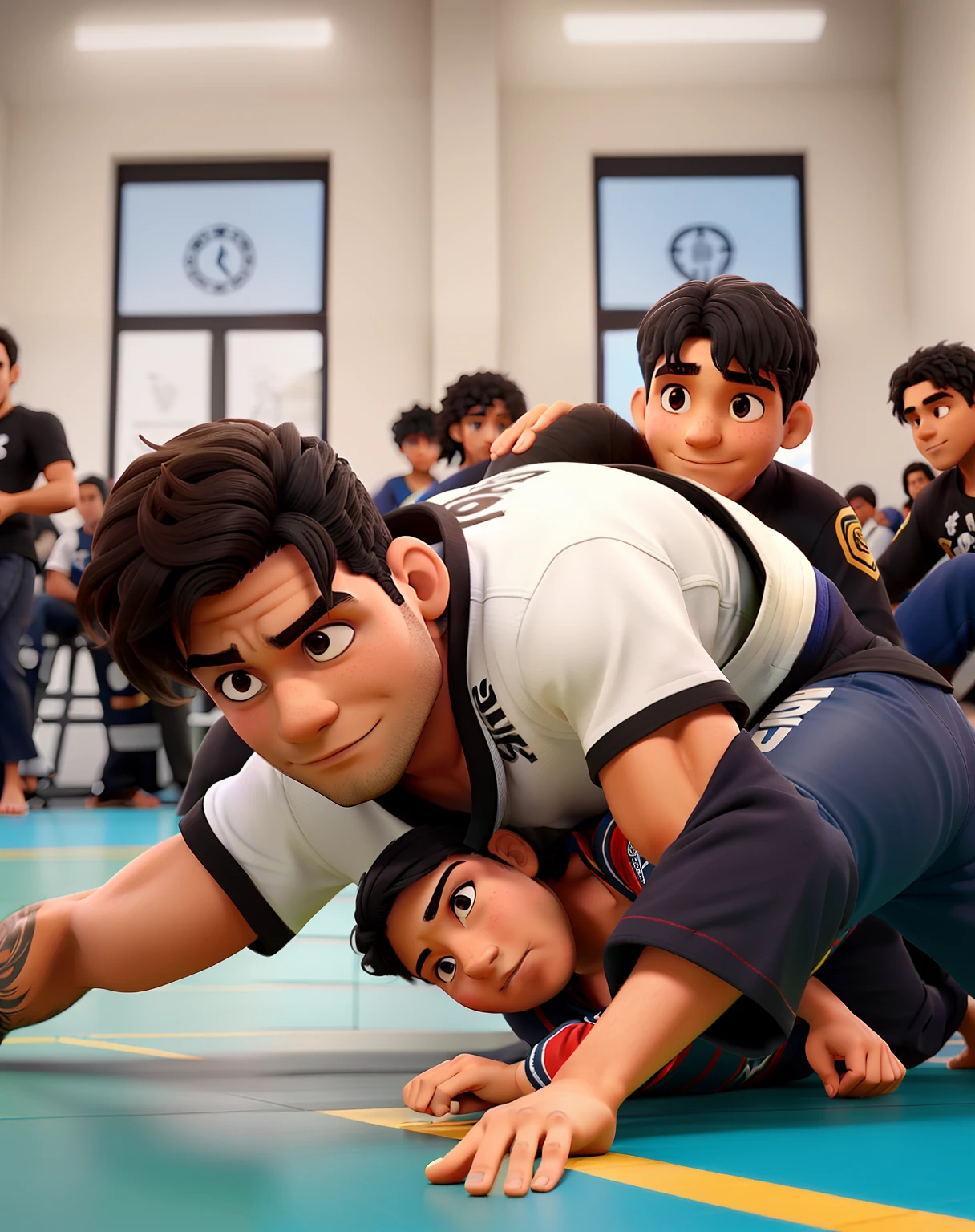Homem forte careca lutando JiuJitsu