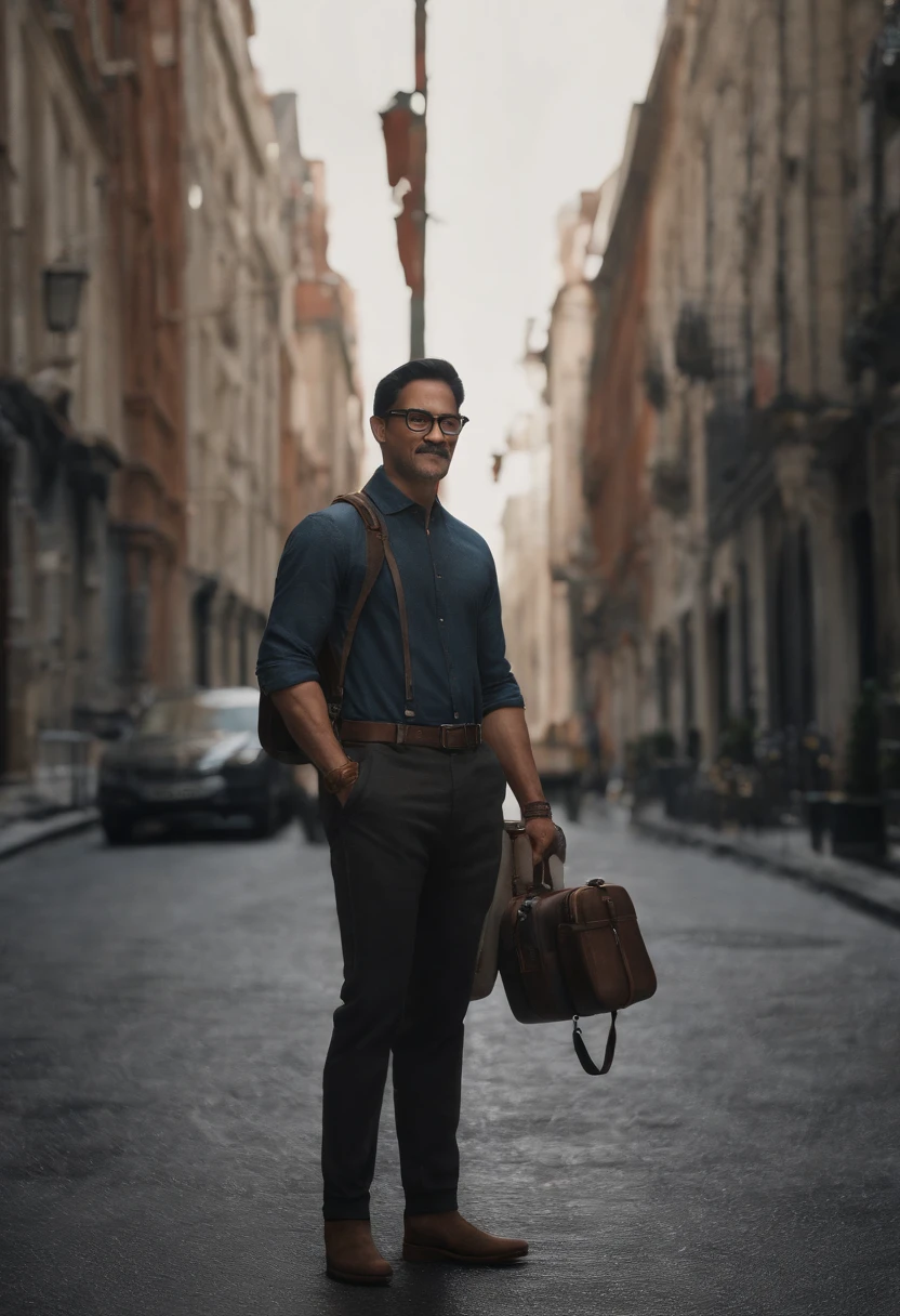 Cartoon character of a man in black glasses and a blue shirt, anime character, Stylized characters, Animation-style rendering, stylized 3 d, Arnold Maya Render, 3 d render stylized, Toon Render Keyshot, 3d character, 3d character, 3 d render stylized, 3 d character render, Cartoon characters, close up character, Character Pose, (Pixar Style) (Master Part:1.2) (Bokeh) (Best Quality) (Detail skin) (detailed texture) (8K) (clay) (Cinematic lighting) (foco nítido，Sit down and hollow your upper body.