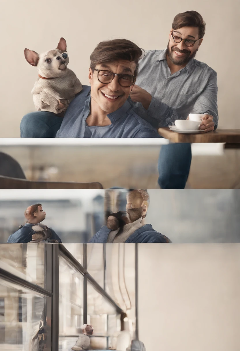 Cartoon character of a man in black glasses and a blue shirt, anime character, Stylized characters, Animation-style rendering, stylized 3 d, Arnold Maya Render, 3 d render stylized, Toon Render Keyshot, 3d character, 3d character, 3 d render stylized, 3 d character render, Cartoon characters, close up character, Character Pose, (Pixar Style) (Master Part:1.2) (Bokeh) (Best Quality) (Detail skin) (detailed texture) (8K) (clay) (Cinematic lighting) (foco nítido,Sit down and hollow your upper body.