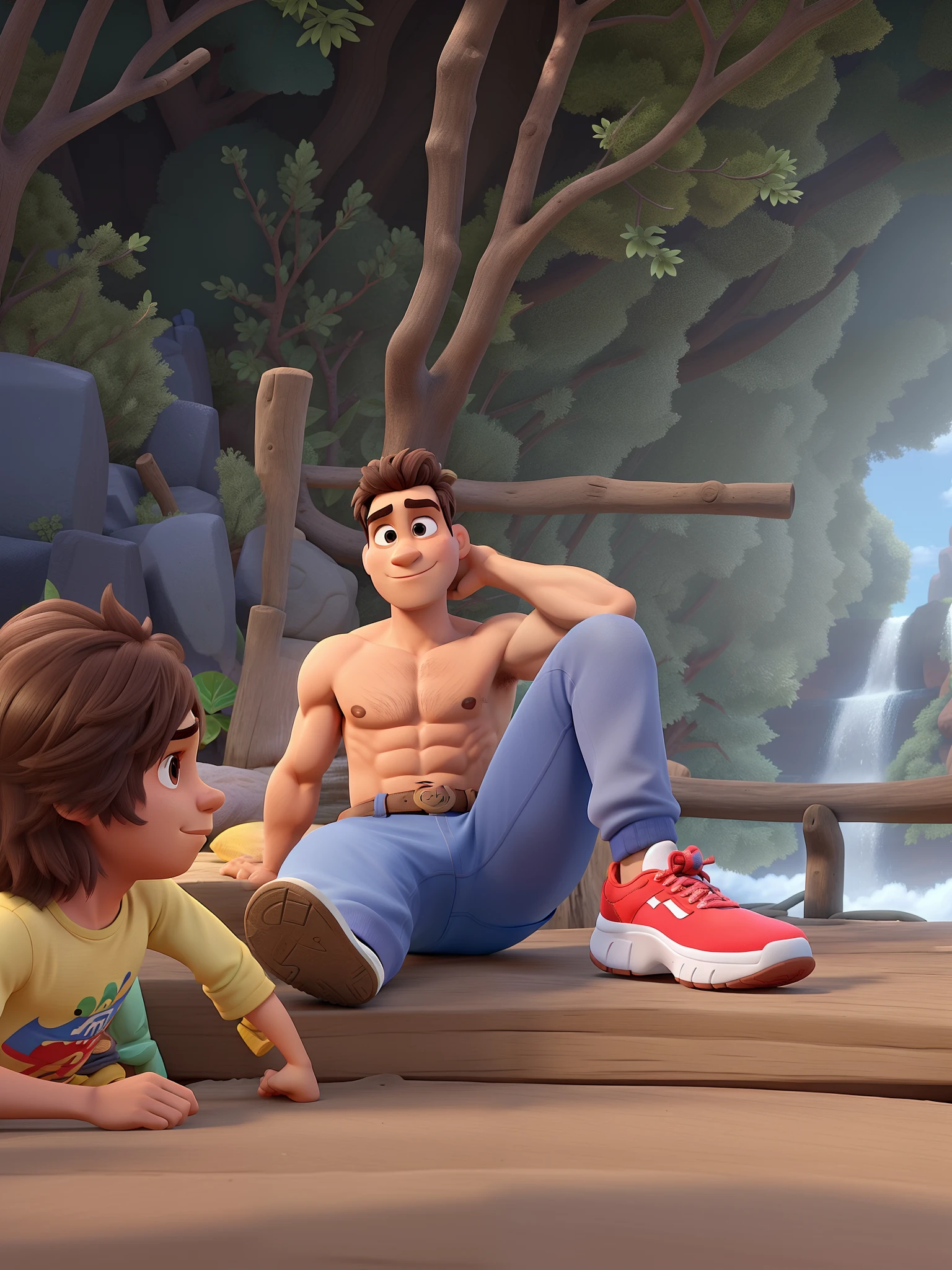 Um atleta sem camisa descansando, Disney Pixar, alta qualidade, melhor qualidade