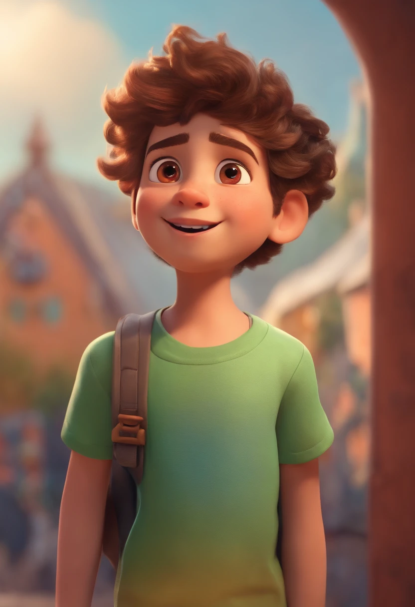 Image of a boy for a story in a YouTube video in Pixar format, He's the little allabester, He's the class leader, He's outgoing, Playful and gets up for a lot of things, cabelo curto