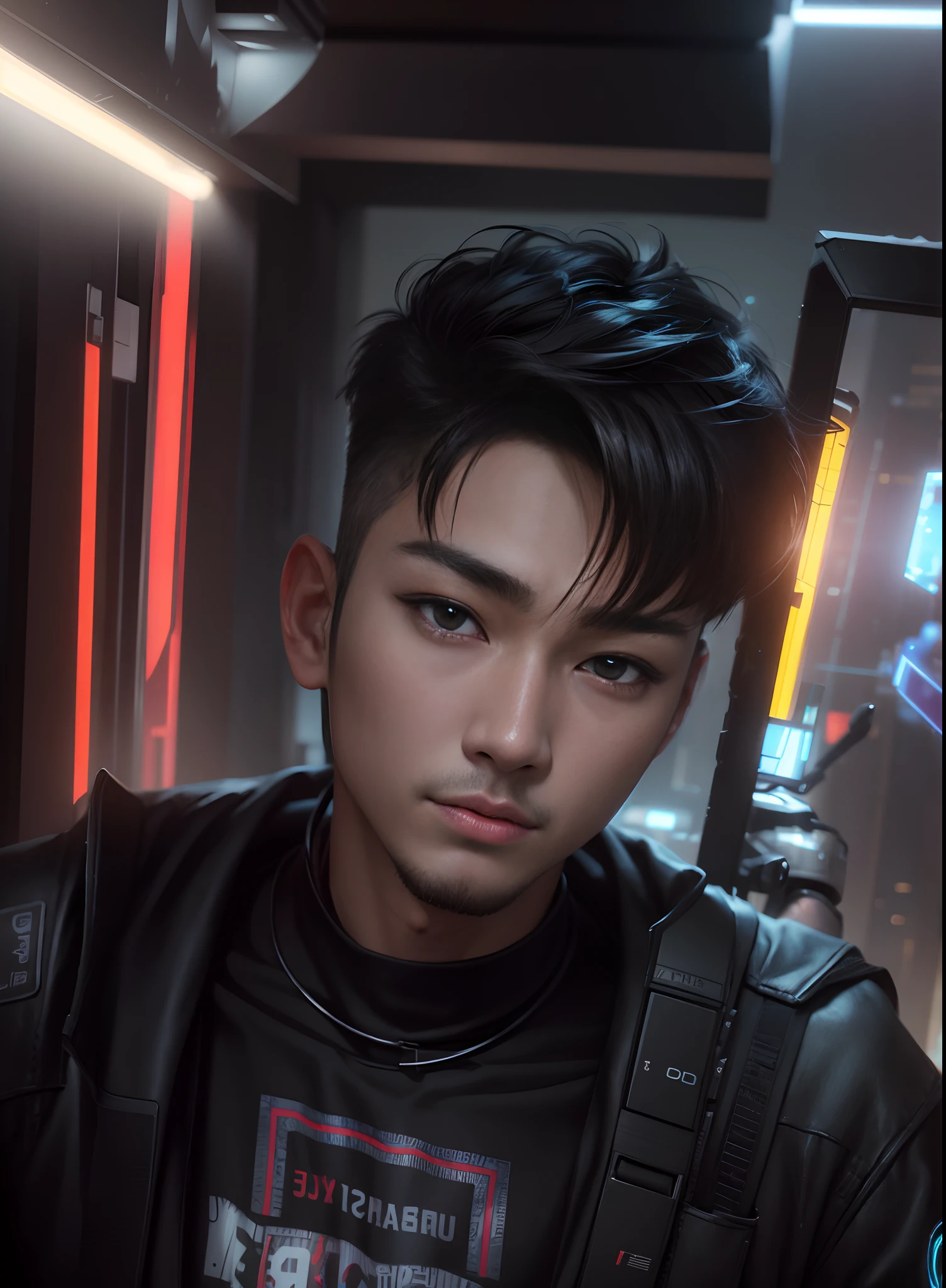 (hiperrealisme:1.1),(detail:1.2)8k,cyberpunk handsome korea boy, ((detail face)),realistic face,8k, ultra realistic, bokeh