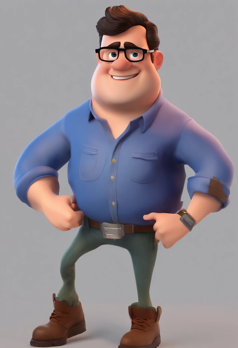 Cartoon character of a man in black glasses and a blue shirt, anime character, Stylized characters, Animation-style rendering, stylized 3 d, Arnold Maya Render, 3 d render stylized, Toon Render Keyshot, 3d character, 3d character, 3 d render stylized, 3 d character render, Cartoon characters, close up character, Character Pose, (Pixar Style) (Master Part:1.2) (Bokeh) (Best Quality) (Detail skin) (detailed texture) (8K) (clay) (Cinematic lighting) (foco nítido，Sit down and hollow your upper body.