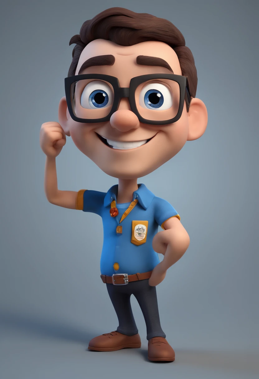 Cartoon character of a man with black glasses and a blue shirt, animation character, Caractere estilizado, animation style rendering, 3D estilizado, Arnold Maya render, 3 d render stylized, toon render keyshot, Personagem 3D, Personagem 3D, 3d rendering stylized, 3 d character render, personagem de desenho animado, Personagem de close up, Pose de personagem,  (Estilo Pixar) (master part:1.2) (Bokeh) (best quality) (pele detalhada) (textura detalhada) (8k) (argila) (Cinematic lighting) (foco nítido