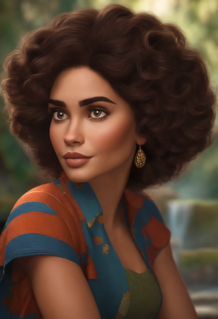 pixar mulher cabelo ondulado castanho escuro olhos castanhos