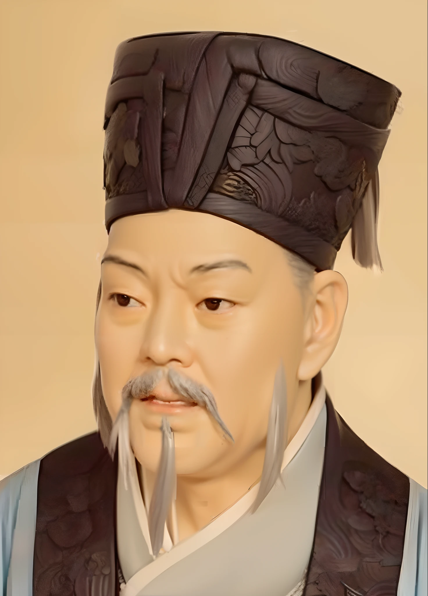 Close-up of a painting of a man in a hat, feng shu, by Xuande Emperor, hua cheng, confucius and jury trial, by Emperor Huizong of Song, zhang daqian, Xianxia, Ming dynasty, yuan - ti, Song Dynasty, Tang dynasty, guangjian huang, inspired by Xuande Emperor, Yang Qi
