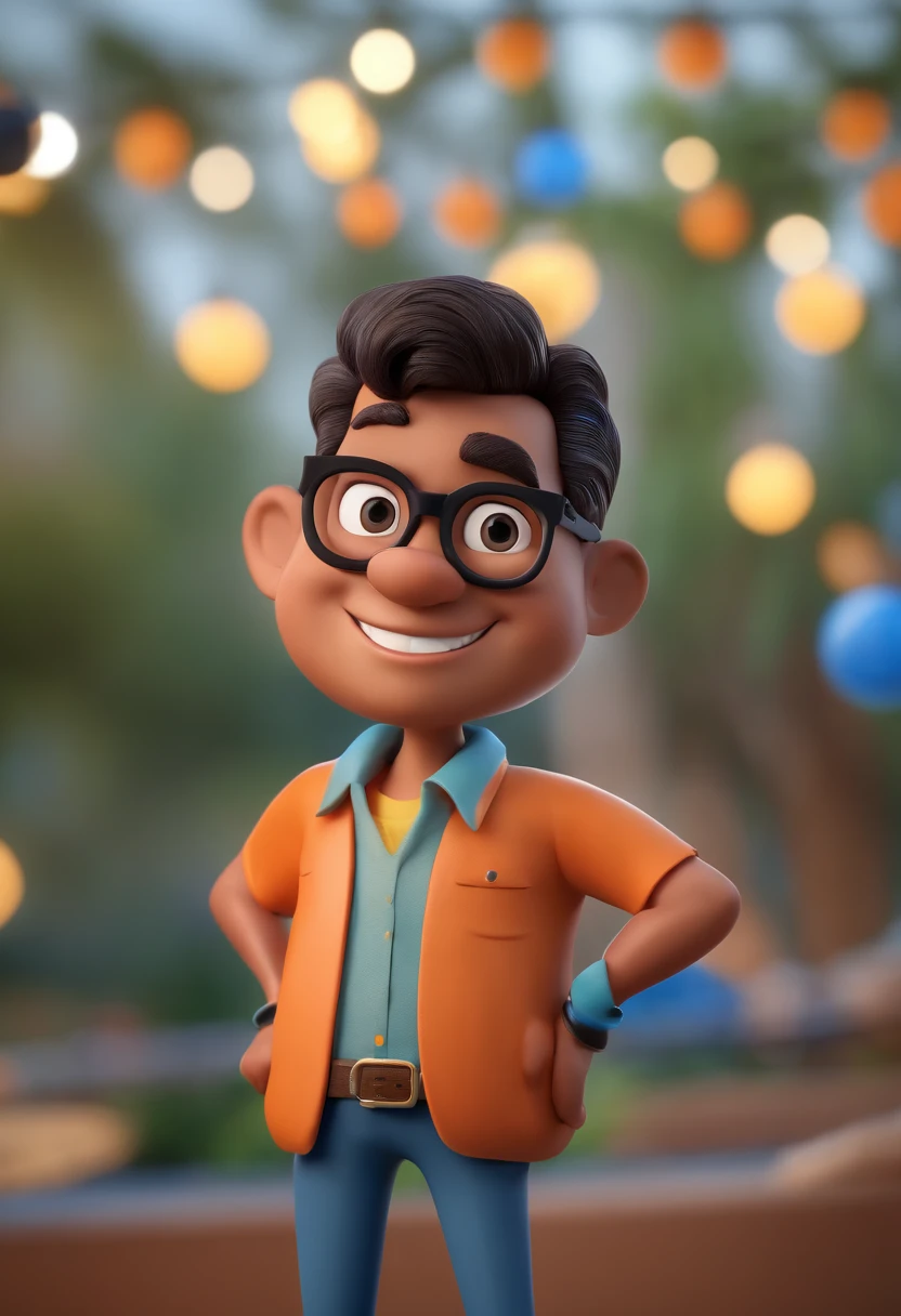 Cartoon character of a man with black glasses and a blue shirt, animation character, Caractere estilizado, animation style rendering, 3D estilizado, Arnold Maya render, 3 d render stylized, toon render keyshot, Personagem 3D, Personagem 3D, 3d rendering stylized, 3 d character render, personagem de desenho animado, Personagem de close up, Pose de personagem,  (Estilo Pixar) (master part:1.2) (Bokeh) (best quality) (pele detalhada) (textura detalhada) (8k) (argila) (Cinematic lighting) (foco nítido