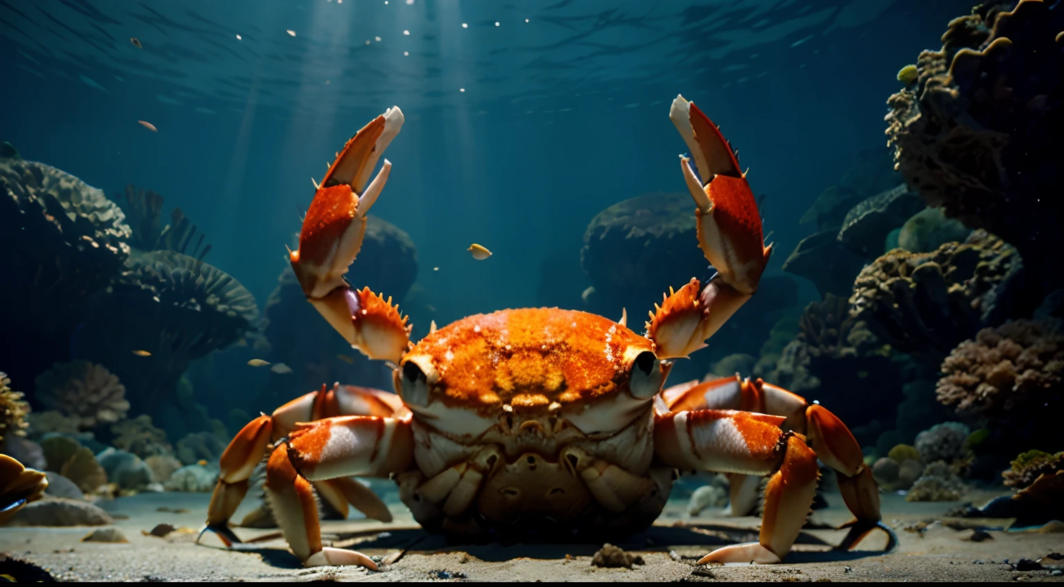 In the underwater world, there is a crab