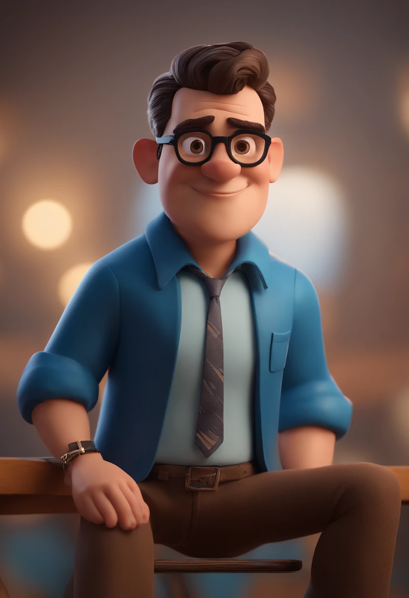 Cartoon character of a man with black glasses and a blue shirt, animation character, Caractere estilizado, animation style rendering, 3D estilizado, Arnold Maya render, 3 d render stylized, toon render keyshot, Personagem 3D, Personagem 3D, 3d rendering stylized, 3 d character render, personagem de desenho animado, Personagem de close up, Pose de personagem,  (Estilo Pixar) (master part:1.2) (Bokeh) (best quality) (pele detalhada) (textura detalhada) (8k) (argila) (Cinematic lighting) (foco nítido