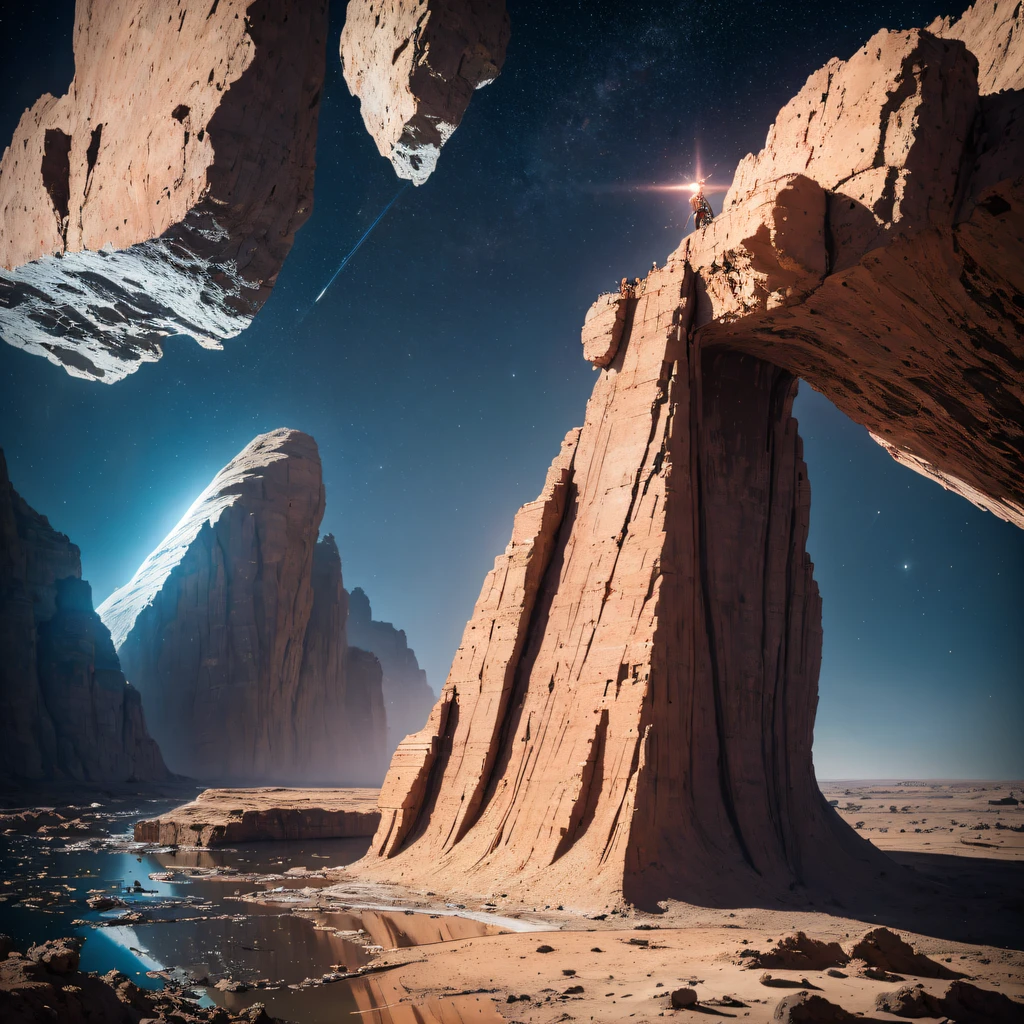 The Great Rift Valley region of the Mo River alluvial plain of Mars，Rock Sugar Onyx Nuclear Power Command Gunship Platinum Cruiser Taxue Red Marble Glow Gunboat Space Station 1:3 Models，mid day，Cyberpunk art of a，Rembrandt light，Detail portrayal，macro shot，surface reflection，high definition detail，Dingdall effect，Light and shadow intensification，The light shines，particle fx，3D modeling，Surface reflected light，detail-rich，Onyx crewneck gunboat