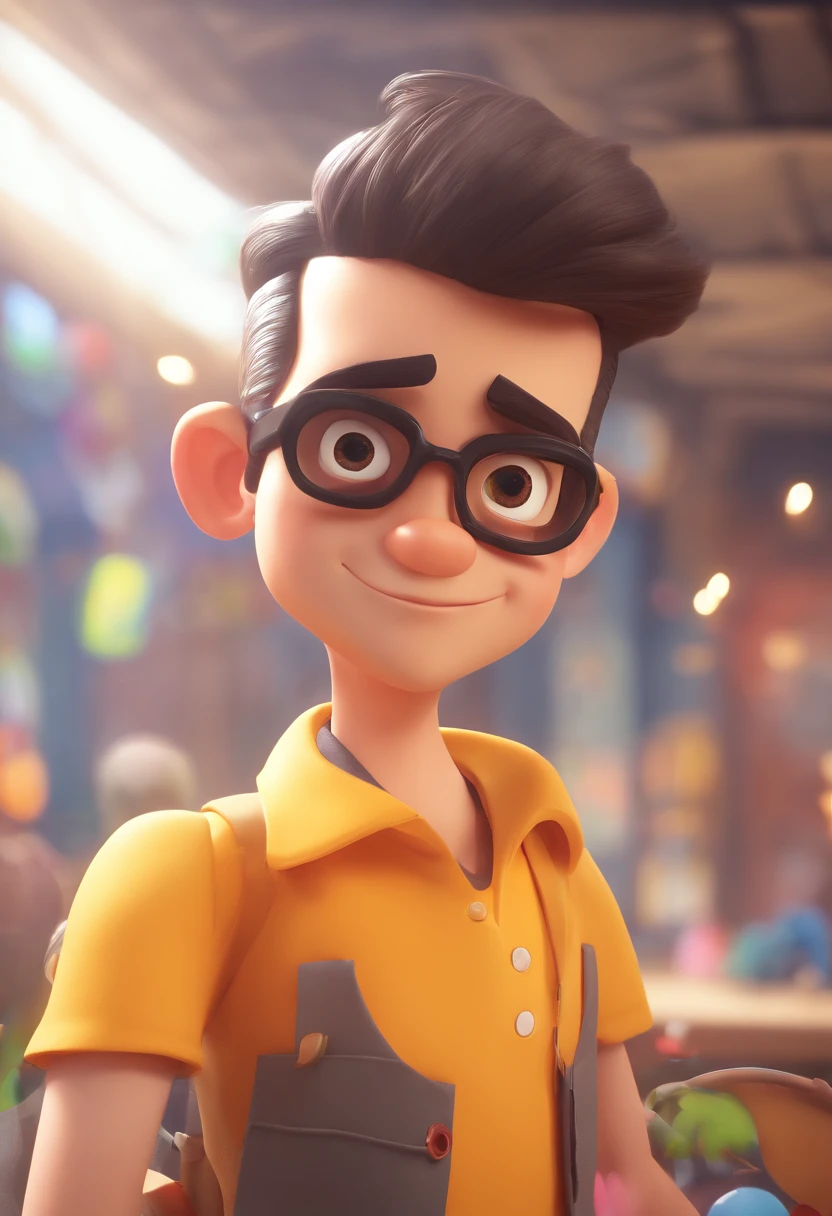 Cartoon character of a man in black glasses and a blue shirt, anime character, stylized character, Animation-style rendering, stylized 3 d, Arnold Maya Render, 3 d render stylized, Toon Render Keyshot, 3d character, 3d character, 3 d render stylized, 3 d character render, Cartoon characters, close up character, Character Pose, (Pixar Style) (Master Part:1.2) (Bokeh) (Best Quality) (Detail skin) (detailed texture) (8K) (clay) (Cinematic lighting) (foco nítido，Sit down and clear your upper body..