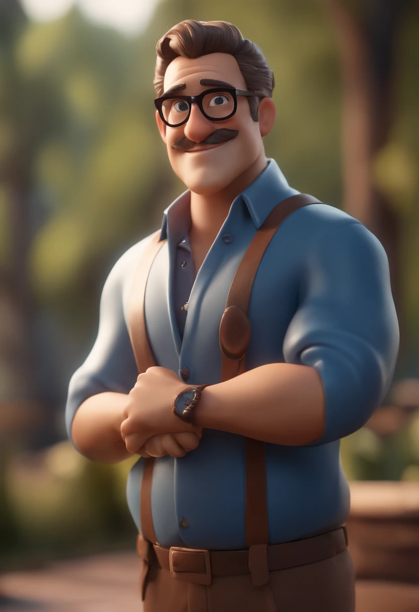 Cartoon character of a man with transparent glasses , cabelos brancos e uma camisa azul, animation character, Caractere estilizado, animation style rendering, 3D estilizado, Arnold Maya render, 3 d render stylized, toon render keyshot, Personagem 3D, Personagem 3D, 3d rendering stylized, 3 d character render, personagem de desenho animado, Personagem de close up, Pose de personagem, (Estilo Pixar) (master part:1.2) (Bokeh) (best quality) (pele detalhada) (textura detalhada) (8k) (argila) (Cinematic lighting) (foco nítido