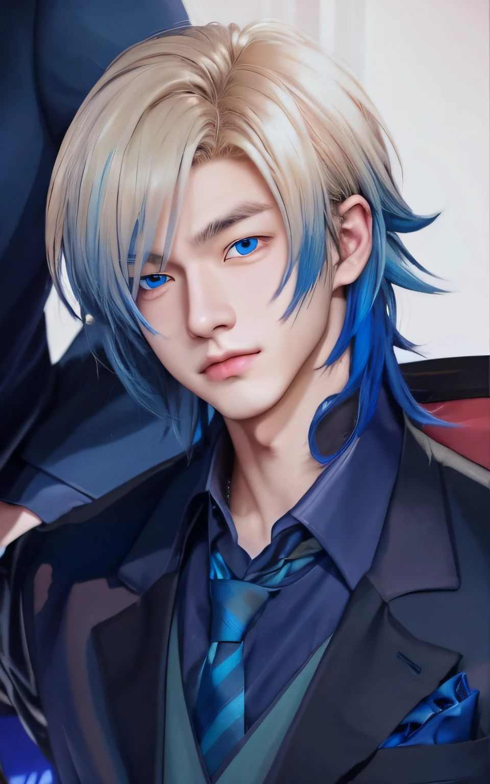 anime boy with blue hair and blue eyes in a suit, michael kaiser, bluelock, anime guy with blue eyes, anime handsome man, realistic, ultra details