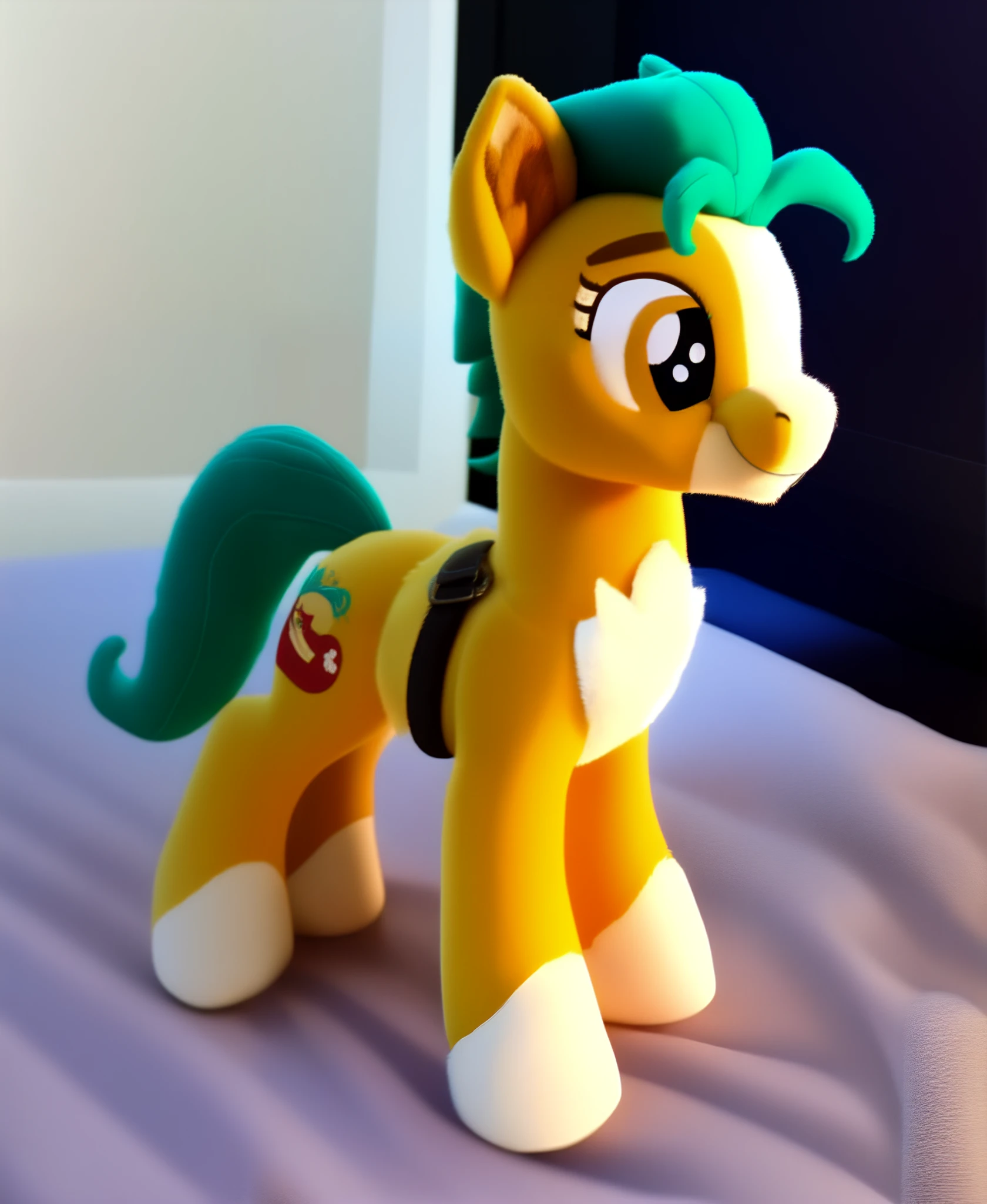 big udder pony lies on the bed 