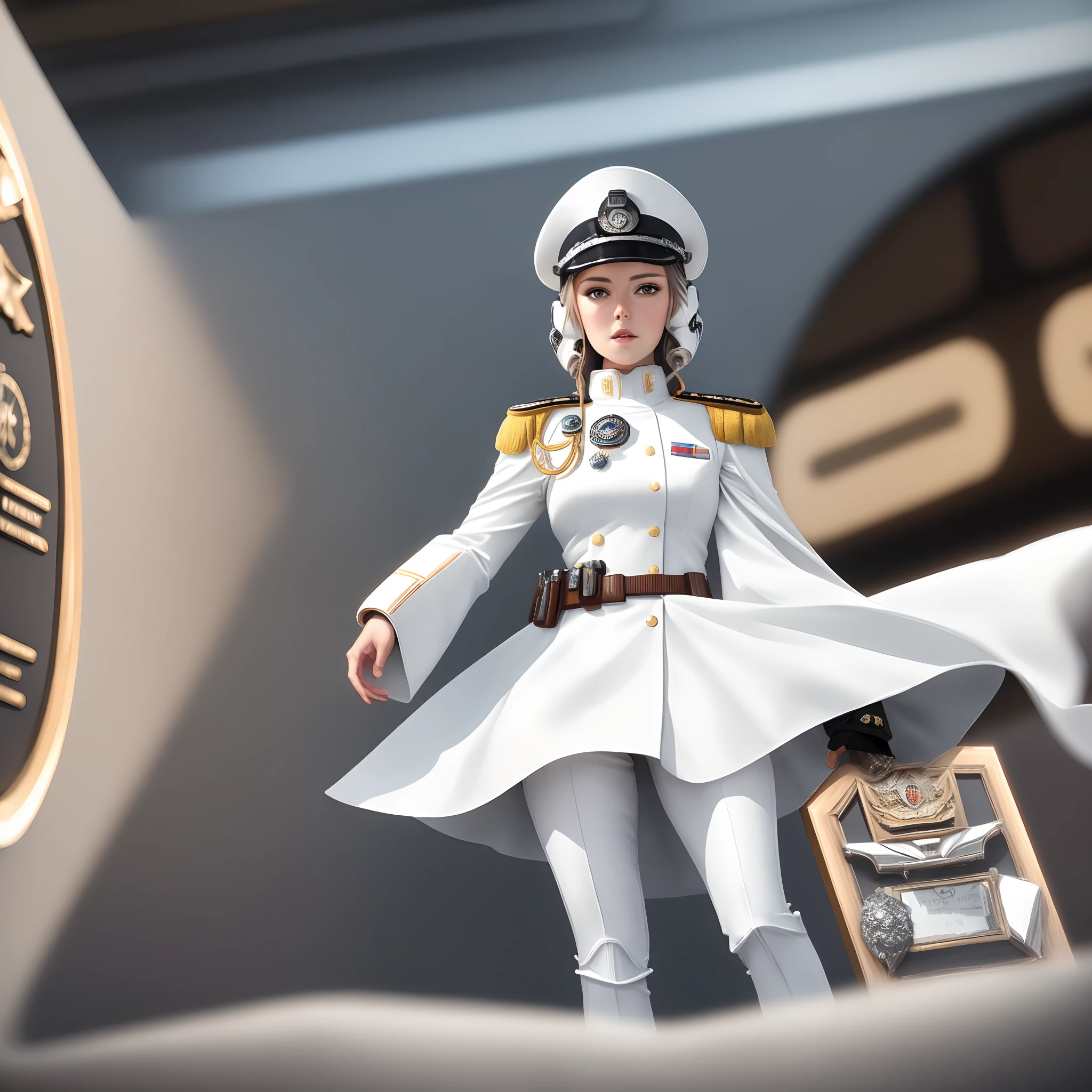 Galactic Empire female Officer in a white dress uniform with admiral rank plaque star wars