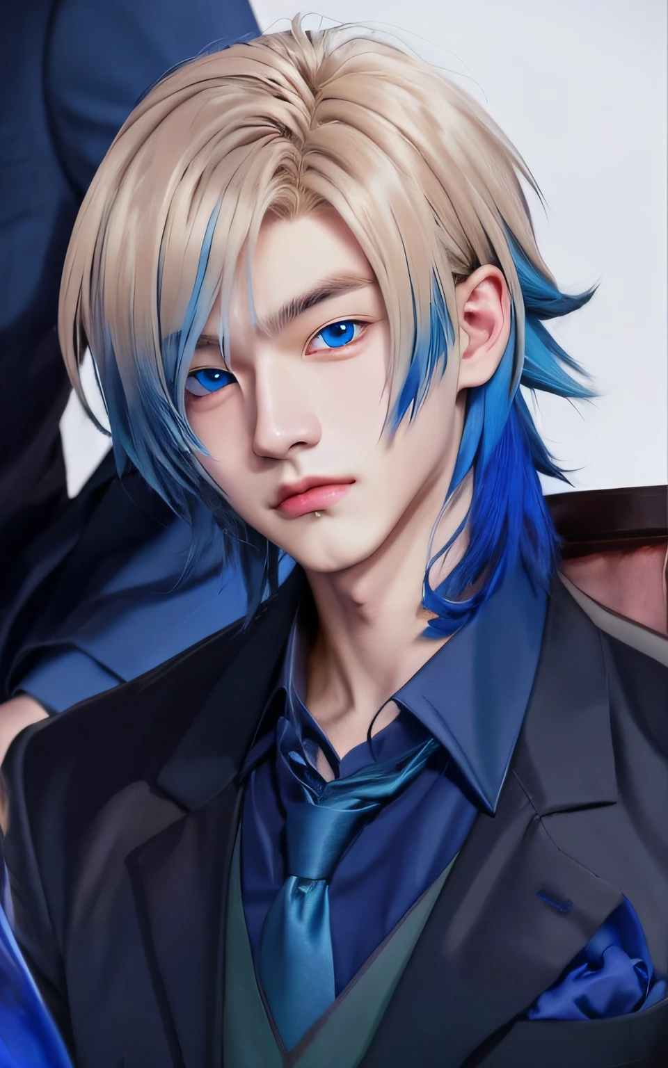 anime boy with blue hair and blue eyes in a suit, michael kaiser, bluelock, anime guy with blue eyes, anime handsome man, realistic, ultra details