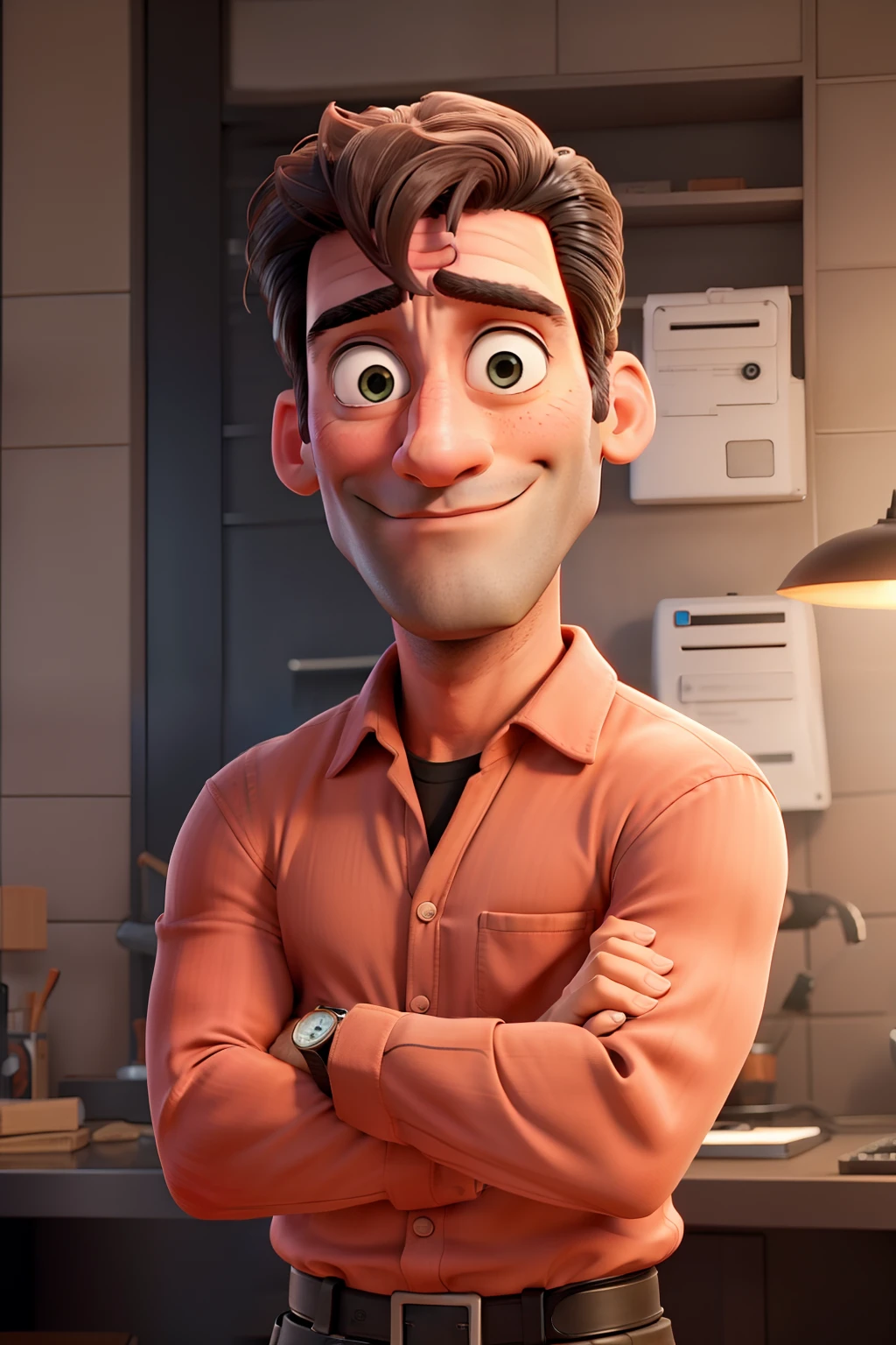 Jon Hamm, Num Trage Ninja Cybernetic, com espadas de fogo