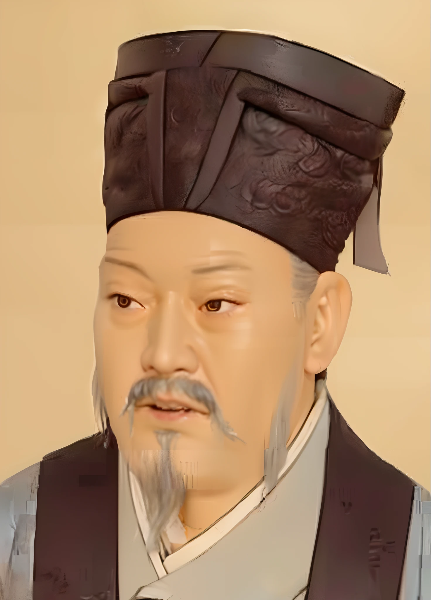 Close-up of a drawing of a man in a hat, feng shu, by Xuande Emperor, hua cheng, confucius and jury trial, by Emperor Huizong of Song, zhang daqian, Xianxia, Ming dynasty, yuan - ti, Song Dynasty, Tang dynasty, guangjian huang, inspired by Xuande Emperor, Yang Qi