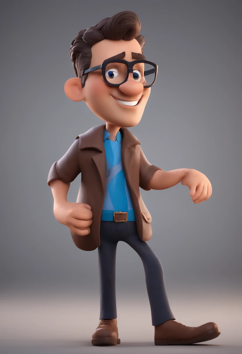 Cartoon character of a man with black glasses and a blue shirt, animation character, Caractere estilizado, animation style rendering, 3D estilizado, Arnold Maya render, 3 d render stylized, toon render keyshot, Personagem 3D, Personagem 3D, 3d rendering stylized, 3 d character render, personagem de desenho animado, Personagem de close up, Pose de personagem, (Estilo Pixar) (master part:1.2) (Bokeh) (best quality) (pele detalhada) (textura detalhada) (8k) (argila) (Cinematic lighting) (foco nítido