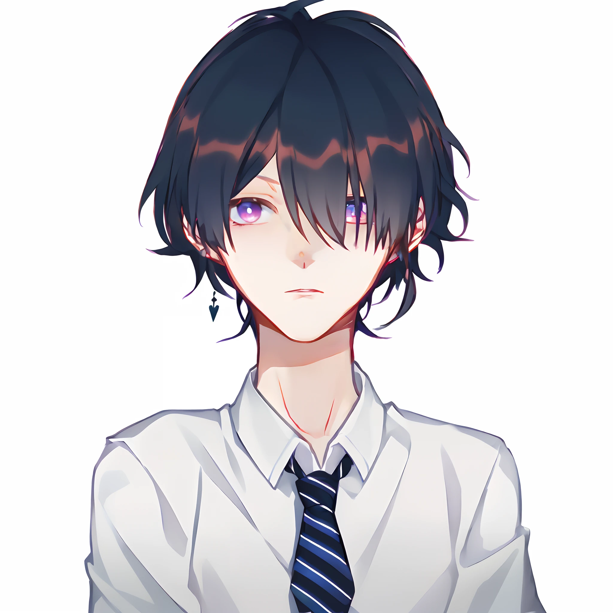 Anime boy with black hair and blue eyes wearing a white shirt and tie, inspired by Okumura Togyu, anime moe art style, inspirado em Okumura Masanobu, Tall anime guy with blue eyes, gapmoe yandere, young anime man, portrait gapmoe yandere grimdark, Anime boy, made with anime painter studio