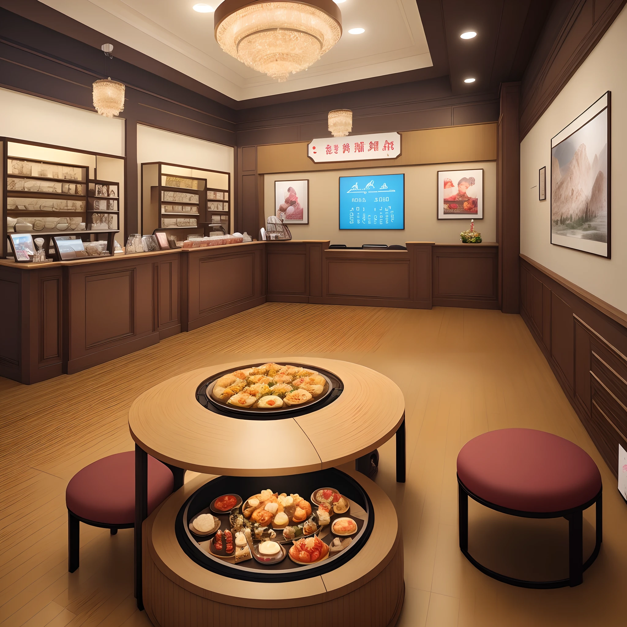 The reception exhibition hall of Xinjiang specialties，There are items on display，There is a reception desk，Steady style