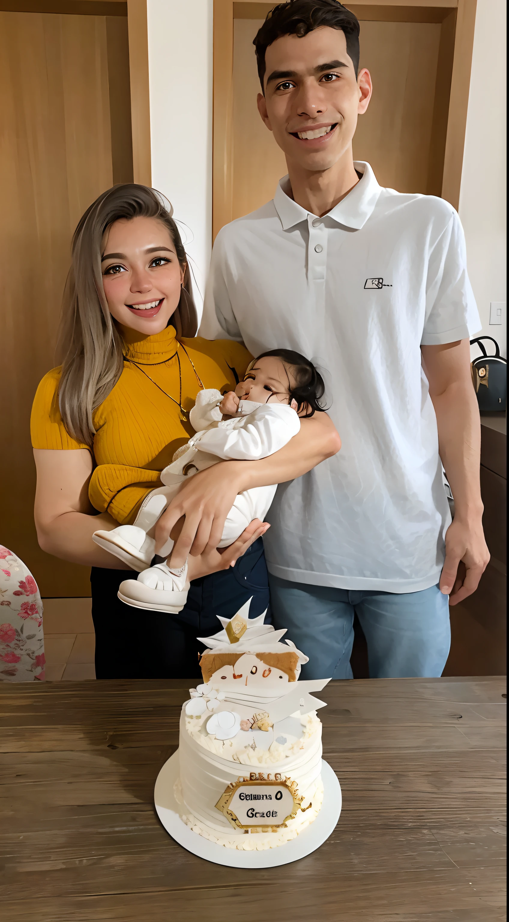 They're holding a  in their arms and a cake on a table, Directed by: Nandor Soldier, Valentina Embaralhamento, fernanda suarez, ástor alexander, Caroline Gariba, 3 5 year brazilian mother, Lorena Avarez, Mulher de 30 anos de Cuba, julia fuentes, Estefania Villegas Burgos