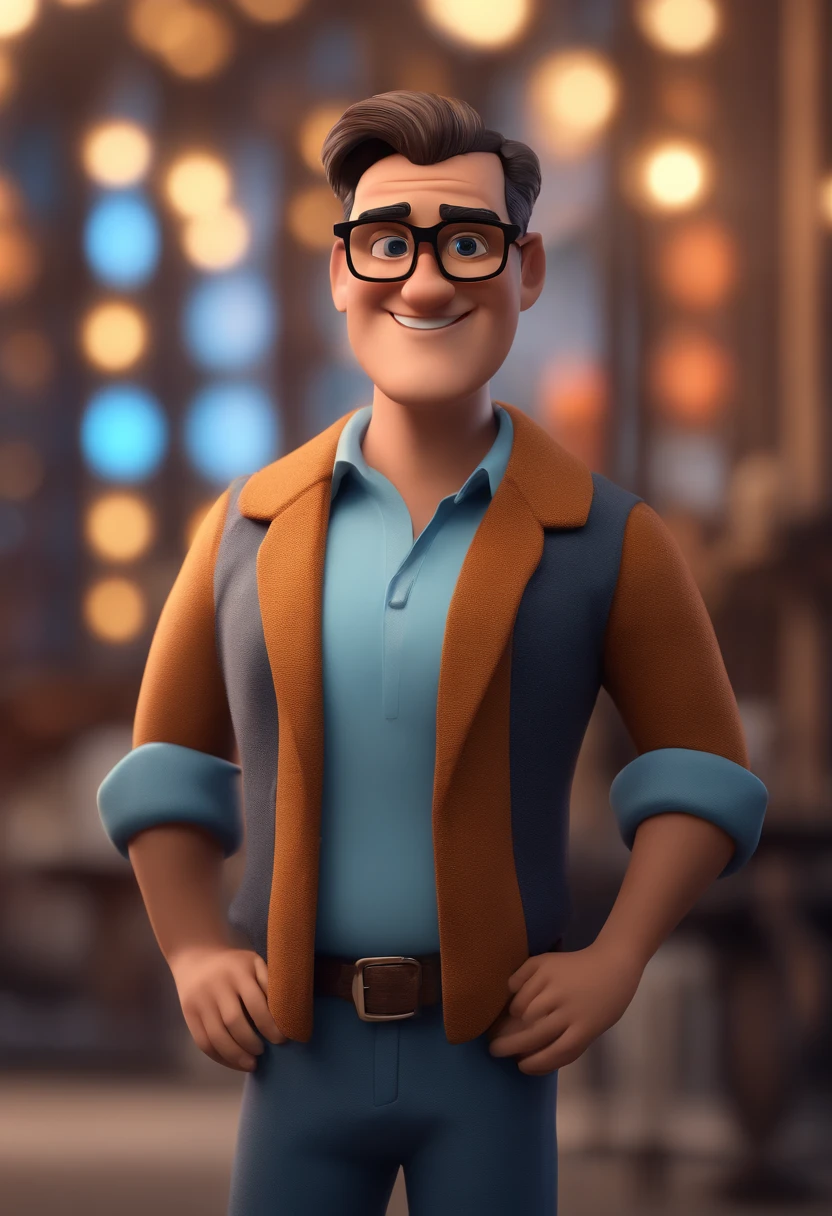 Cartoon character of a man with black glasses and a blue shirt, animation character, Caractere estilizado, animation style rendering, 3D estilizado, Arnold Maya render, 3 d render stylized, toon render keyshot, Personagem 3D, Personagem 3D, 3d rendering stylized, 3 d character render, personagem de desenho animado, Personagem de close up, Pose de personagem, (Estilo Pixar) (master part:1.2) (Bokeh) (best quality) (pele detalhada) (textura detalhada) (8k) (argila) (Cinematic lighting) (foco nítido