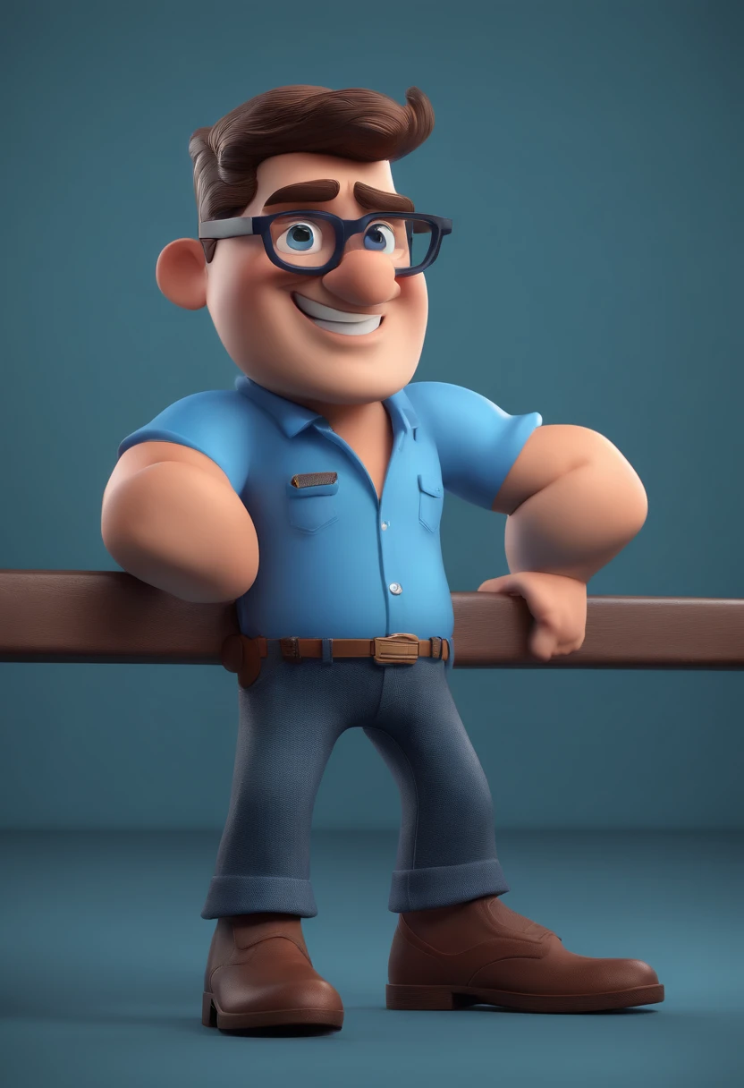 Cartoon character of a man with black glasses and a blue shirt, animation character, Caractere estilizado, animation style rendering, 3D estilizado, Arnold Maya render, 3 d render stylized, toon render keyshot, Personagem 3D, Personagem 3D, 3d rendering stylized, 3 d character render, personagem de desenho animado, Personagem de close up, Pose de personagem, (Estilo Pixar) (master part:1.2) (Bokeh) (best quality) (pele detalhada) (textura detalhada) (8k) (argila) (Cinematic lighting) (foco nítido