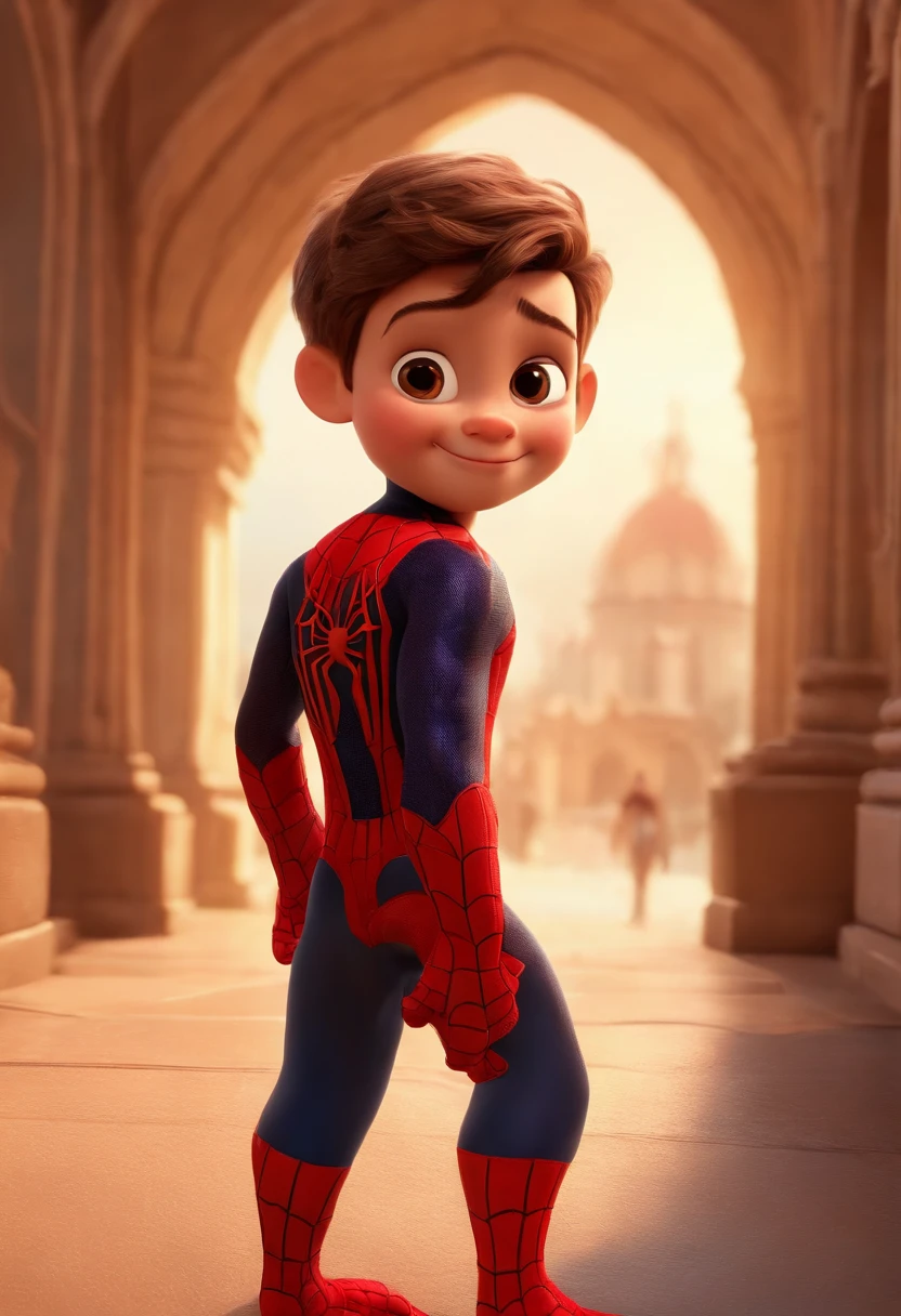 Imagem de um menino vestido de homem aranha em formato Pixar, He's the , inteligente, Caring and super charismatic.